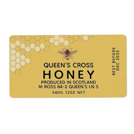 12 oz Honey Hex Jar Label met honingraat en bijen