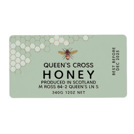 12 oz Honey Hex Jar Label met honingraat en bijen