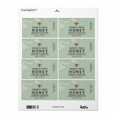 12 oz Honey Hex Jar Label met honingraat en bijen (Full Sheet)