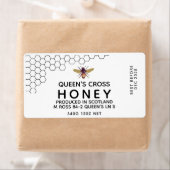 12 oz Honey Hex Jar Label met honingraat en bijen (Insitu)