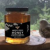 12 oz Honey Hex Jar Label met honingraat en bijen