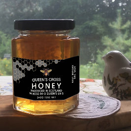 12 oz Honey Hex Jar Label met honingraat en bijen