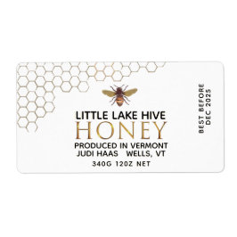12 oz Honey Hex Jar Label met honingraat en bijen