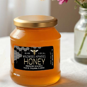 12 oz Honing Hex Jar Label Queen Bee Honingraat