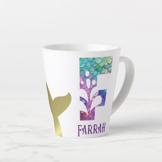 12 oz monogram zeemeermin stijl latte mok (Rechterhoek)