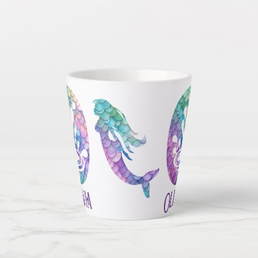 12 oz monogram zeemeermin stijl latte mok (Voorkant)