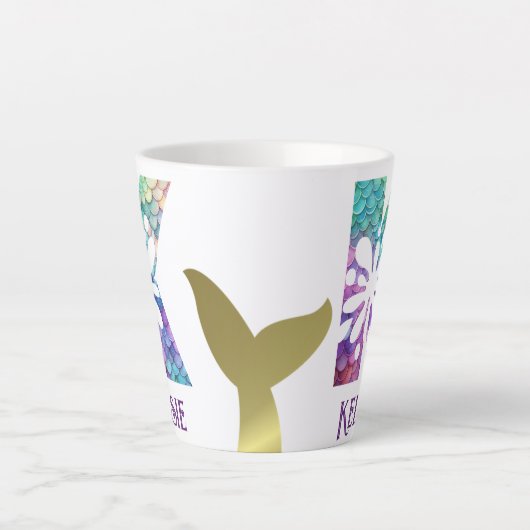 12 oz monogram zeemeermin stijl latte mok (Voorkant)