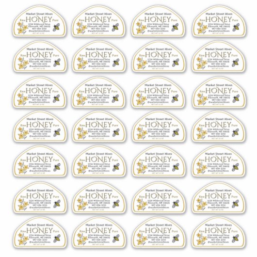 12 oz Skep vorm Honing label Flower and Bee Yellow (Voorkant)