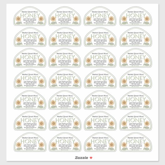 12 oz Skep vorm Honing label met Zonnebloem Groen (Vel)