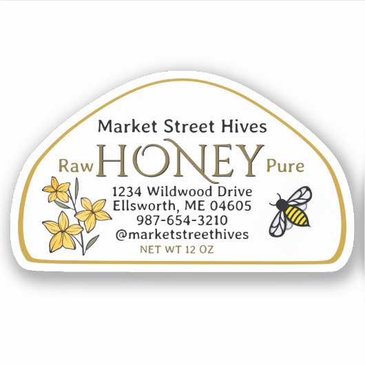 12 oz Skep vorm Honing label Transparant of Wit (Voorkant)