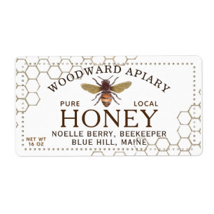 12 oz zeshoekig honinglabel met honingbij etiket