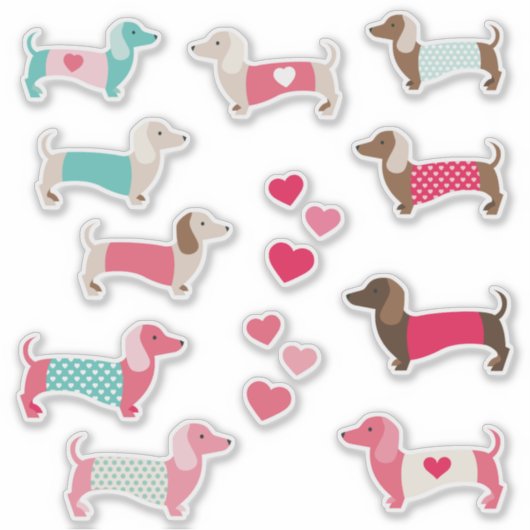 12 PASTEL DACHSHUND VINYL STICKERS (Voorkant)