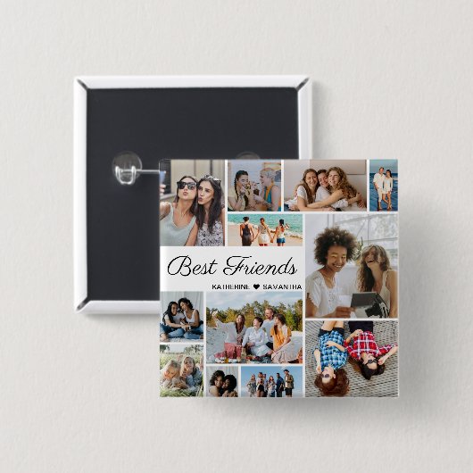 12 Photo Collage Best Friends Forever Vierkante Button 5,1 Cm (Voorkant /achterkant)