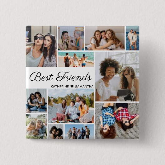 12 Photo Collage Best Friends Forever Vierkante Button 5,1 Cm (Voorkant)