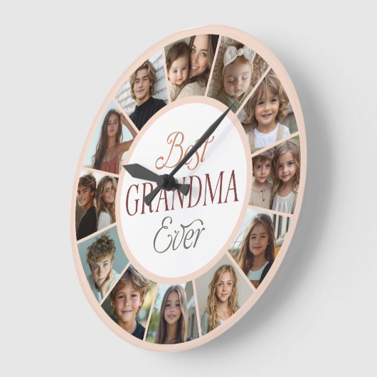 12 Photo Collage Best Grandma Ever Large Clock Grote Klok (Hoek)