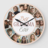 12 Photo Collage Best Grandma Ever Large Clock Grote Klok (Voorkant)