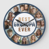 12 Photo Collage Best Grandpa Ever Large Clock Grote Klok (Voorkant)