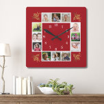 12 Photo Collage Create Your Own Gold Red Vierkante Klok<br><div class="desc">Create your own photo collage wall clock with 12 of your favorite pictures. The photo frame clock  helps you treasure your special moments and also makes a thoughtful gift for parents, grandparents and friends. The personalized family clock makes an unique gift for all occasions.</div>