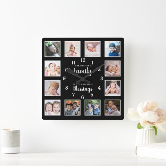 12 Photo Collage Familie Liefdeszegeningen Quote Z Vierkante Klok (Huis)