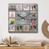 12 Photo Collage Family Quote Farmhouse Gray Wood Vierkante Klok