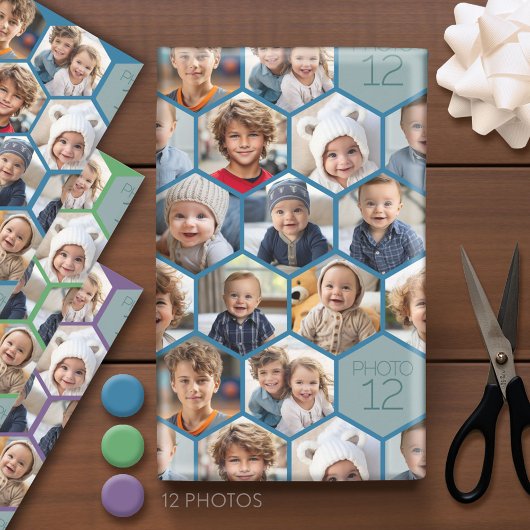 12 Photo Collage - funky hexagon honingraatpatroon Inpakpapier Vel