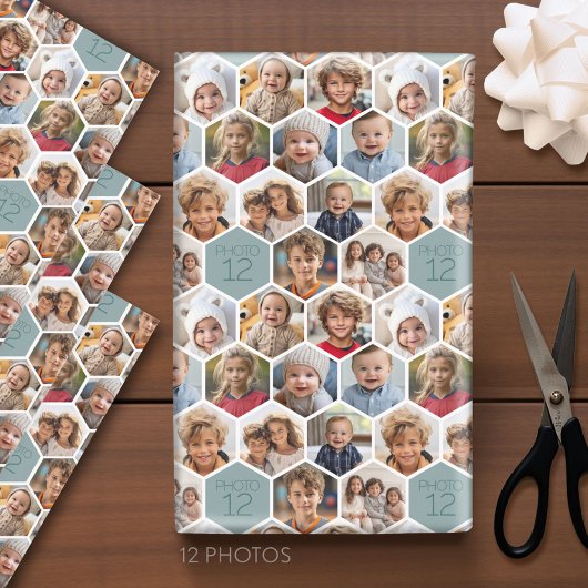 12 Photo Collage - funky hexagon honingraatpatroon Inpakpapier Vel
