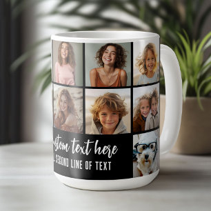 12 Photo Collage Grid - 2 tekstvakken - zwart wit Koffiemok