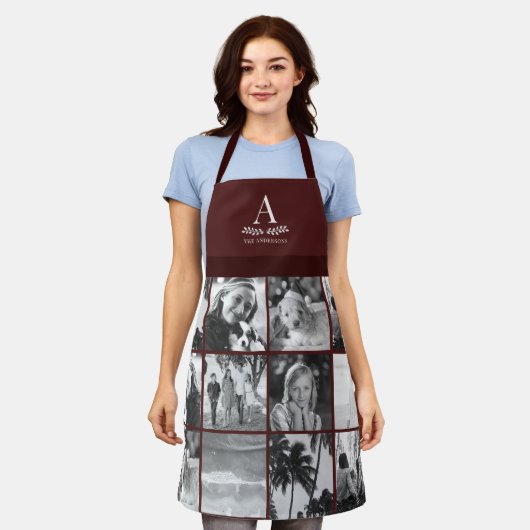 12 Photo Collage Monogram Bourgogne Schort (Gedragen)