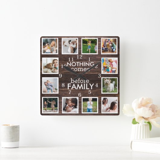 12 Photo Collage Niets komt voor Family Quote Vierkante Klok (Huis)