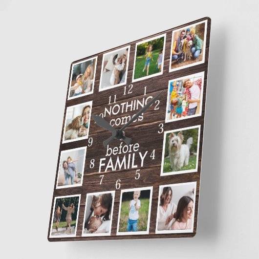 12 Photo Collage Niets komt voor Family Quote Vierkante Klok (Hoek)