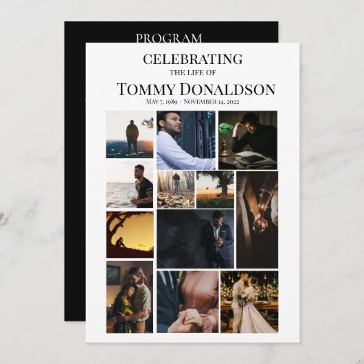 12 Photo Collage Plain Text Funeral Program Kaart (Voorkant / Achterkant)