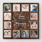 12 Photo Collage Time Memories Quote Pallet Wood Vierkante Klok (Voorkant)
