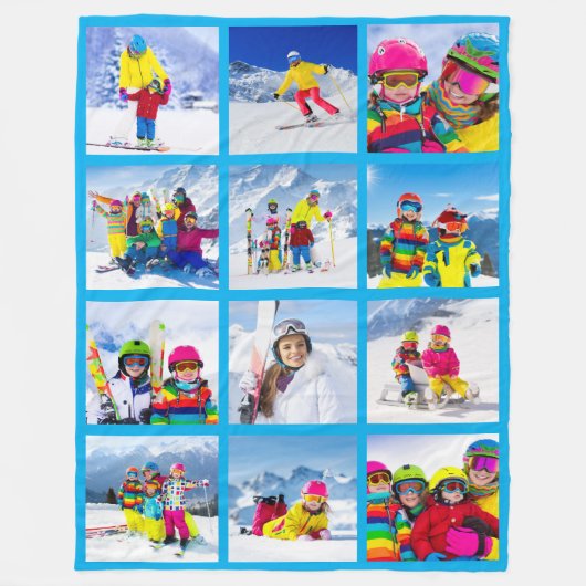 12 Photo Grid Collage Azure Fleece Deken (Voorkant)