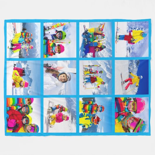 12 Photo Grid Collage Azure Fleece Deken (Voorkant (Horizontaal))