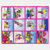 12 Photo Grid Collage Hot Pink Fleece Deken (Voorkant (Horizontaal))