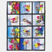 12 Photo Grid Collage Zwart Fleece Deken (Voorkant)