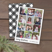 12 Photo Merry Kerstmis Black Gingham Minimalist Feestdagenkaart