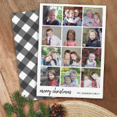 12 Photo Merry Kerstmis Black Gingham Minimalist Feestdagenkaart