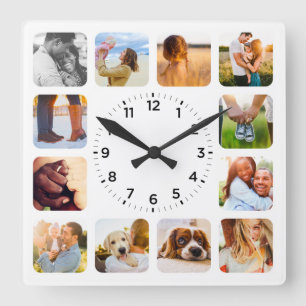 12 Photo Rounded White Wall Clock Vierkante Klok