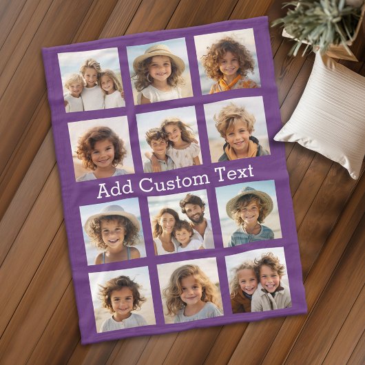 12 Photo Square Collage met Paarse achtergrond Fleece Deken