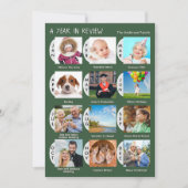 12-Photo Year Review Custom Collage Dark Green Feestdagenkaart (Voorkant)