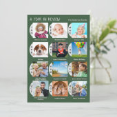 12-Photo Year Review Custom Collage Dark Green Feestdagenkaart (Staand voorkant)