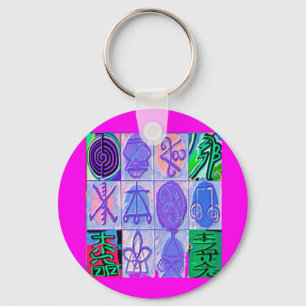 12 Reiki n Karuna Reiki Signs - Roze grens Sleutelhanger