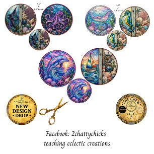 12" Ronde Glas-in-lood Oceaan Taferelen Decoupage  Inpakpapier Vel