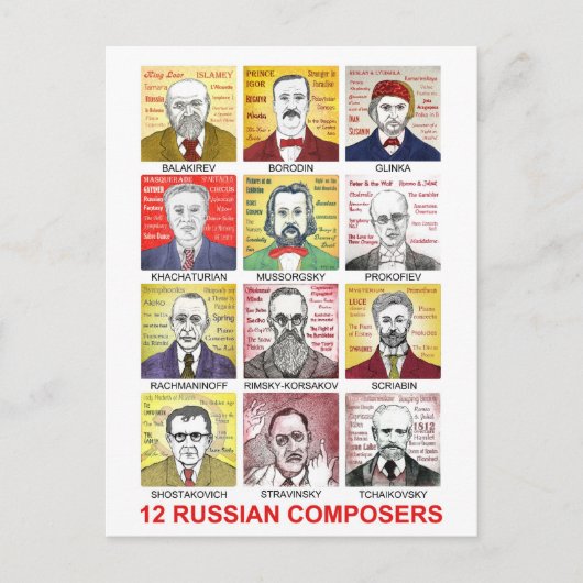 12 Russische componisten Briefkaart (Voorkant)