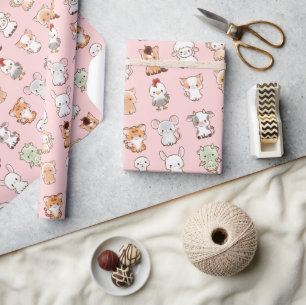 12 Schattige Chinese Dierenriem Dieren Kawaii  Cadeaupapier