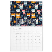 12 Schattigee Cat Naadloze Patronen Design Kalender (Feb 2026)