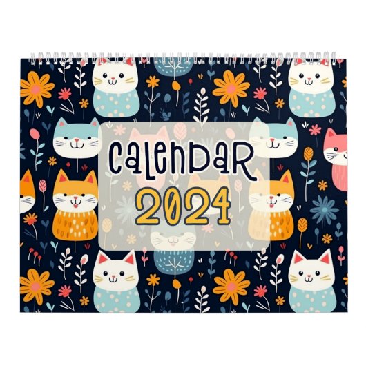 12 Schattigee Cat Naadloze Patronen Design Kalender (Hoes)