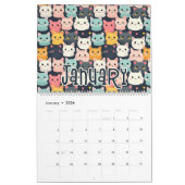 12 Schattigee Cat Naadloze Patronen Design Kalender (Jan 2026)