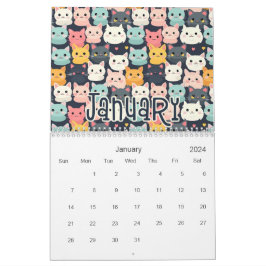 12 Schattigee Cat Naadloze Patronen Design Kalender